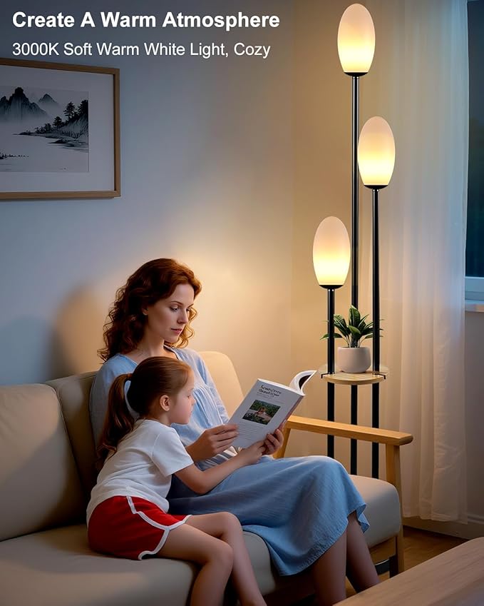 Lightdot Black Dimmable Floor Lamp with Table, 63IN Mid-Century Oval Floor Lamps with BulbsIncluded, 3-Lights Candle Holder Style Modern Tall Standing Lamp for Living Room/Sofa Beside/Corner Decor