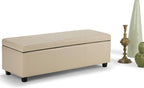 SIMPLIHOME Avalon Storage Ottoman Bench - 48 inch Wide Upholstered Vegan Leather Rectangular Lift-Top Ottoman in Satin Cream, Contemporary Storage Bench for Living Room with High-Density Foam