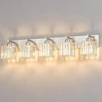 Modern Vanity Light 5-Lights Brushed Nickel Vanity Light Crystal Bathroom Wall Light Bathroom Light Fixtures