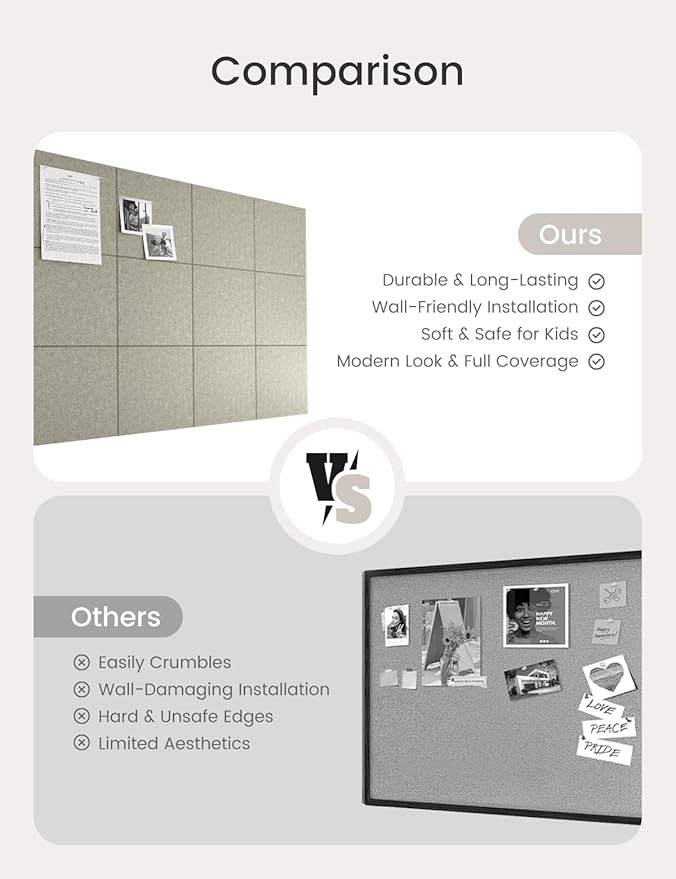 Bumusty Large Cork Board 48" x 36" Alternative - 12 Pack Felt Wall Tiles with 70 Safe Removable Adhesive Tabs, 30 Pushpins, Cork Boards for Walls Pin Board Bulletin Board Office Decor (Sage)