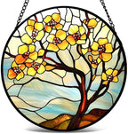 Yellow Blossom Tree Stained Glass Suncatcher Window Hanging Floral Glass Panel Nature Art Home Window Decoration Gift