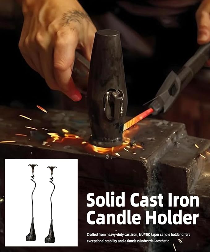 2Pcs Tall Iron Taper Candle Holder Tabletop Black Candlestick for Home Decor Candle Stand with Candle