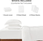 Bedsure California King Size Duvet Cover with Fitted Sheet - 4 Pieces Prewashed Cotton-Like Polyester Extra Soft Bedding Set, Includes 1 Duvet Cover 104''x98'', 2 Pillow Shams, 1 Fitted Sheet, White