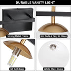 Bathroom Light Fixtures Over Mirror, Black and Gold Mid Century Modern Bathroom Vanity Light Fixtures with Milky Glass Shade 2-Light Globe Sconces Wall Lighting for Living Room Hallway