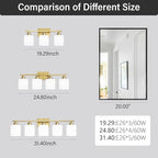 4 Light Gold Light Fixture Bathroom, Brushed Gold Vanity Light with Milky White Frosted Glass Shades, Lights for Bathroom Mirror for Living Room Bedroom Hallway E26 Base