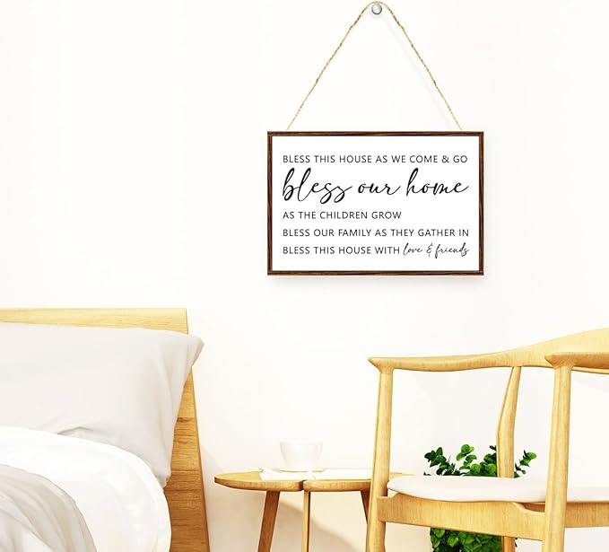 Bless this House as We Come and Go Sign Wood Plaque Wall Decor,Bless this House Wooden Hanging Sign Wall Pediments for Home Front Door Wall Decor