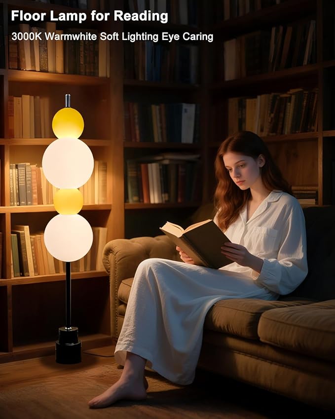 Lightdot Yellow Globe Floor Lamp with 3 Color Temperatures LED Bulbs Included,Dimmable Floor Lamps with Touch Switch,Unique Modern Standing Tall Lamp for Bedroom Living Room/Sofa Beside/Corner Decor