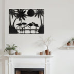 SIGNLEADER Metal Wall Art Moonlit Flamingos and Palm TreesDecor Modern Abstract Wall Sculpture Hangings Home Decoration for Living Room, Bedroom, Bathroom, Kitchen, Outdoor - 30" Black