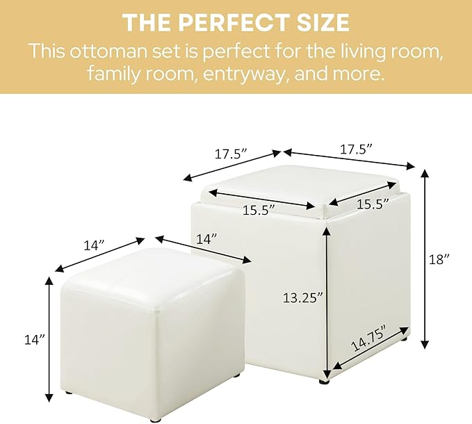 Designs4Comfort Park Avenue Single Ottoman with Stool and Reversible Tray