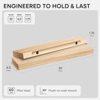 Homeforia 30 inch Natural Floating Shelf, High End Solid Real Wood 30inch Small Floating Shelves for Wall Mounted, Natural Wooden Floating Shelves, Heavy Duty Bracket, 30 X 6.5 X 1.75 in, Set of 4