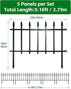 ARIFARO Metal Garden Fence 18" H x 22" W (5 Pack, Length 9.16 ft) Decorative Fencing, No Dig Border Fencing for Outdoor Patio Yard Flower Bed Animal Barrier