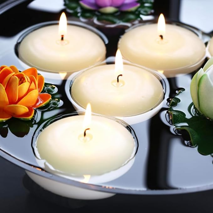 12 Pack Floating Candles, 3” Ivory Unscented Dripless Wax Burning Candles, for Weddings, Party, Cylinder Vases, and Home Decorations…