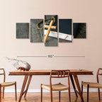 Elephant Stock Cross Canvas - 5 Panel Christian Pictures Decor - Canvas Print Wall Decor - Christian Cross Wall Art - 92" X 42"