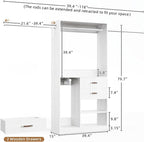Flrrtenv Closet System, 6.8-9.8Ft Closet Organizer with 2 Wooden Drawers and Pull-out Pants Organizer Rod, Walk-in Wood Closet Organizer Wardrobe Clothes Rack with 3 Hanging Rods, White&Oak