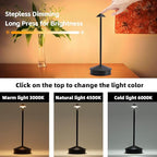 Rechargeable Cordless Table Lamp set of 2, 6000mAh Battery Operated Desk Lamps, Portable LED Touch Lamp Outdoor Camping Lamp 3 Color Stepless Dimming Lamp For Bedroom/Restaurant/Patio (Black)