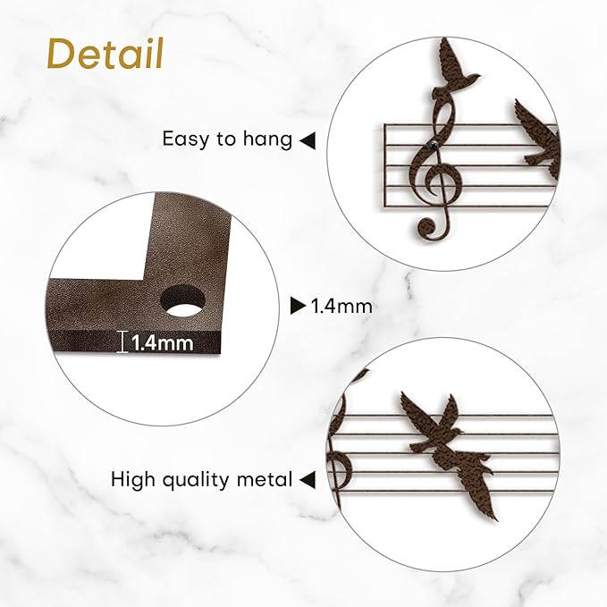 SIGNLEADER Metal Wall Art Decor Music Notes and Birds Modern Abstract Wall Sculpture Hangings Home Decoration for Living Room, Bedroom, Bathroom, Kitchen, Outdoor - 18" Bronze