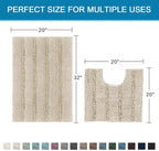 H.VERSAILTEX Bathroom Rug Sets 2 Piece Bath Mats Non Slip Thick Soft Chenille Striped Bath Rug achine Washable Shower Floor Rugs for Tub, Shower and Floor (Fog, 20"x32" Plus 20"x20" U)