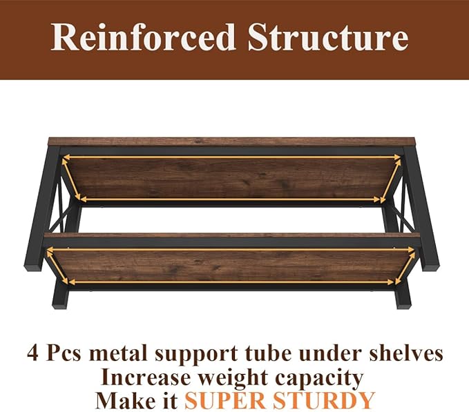 BON AUGURE Entryway Bench with Storage, 2 Tier Wood Metal Shoe Bench, Storage Benches for Bedroom, Entrance, Hallway, Mudroom, Indoor (47 inch Wide, Rustic Oak)