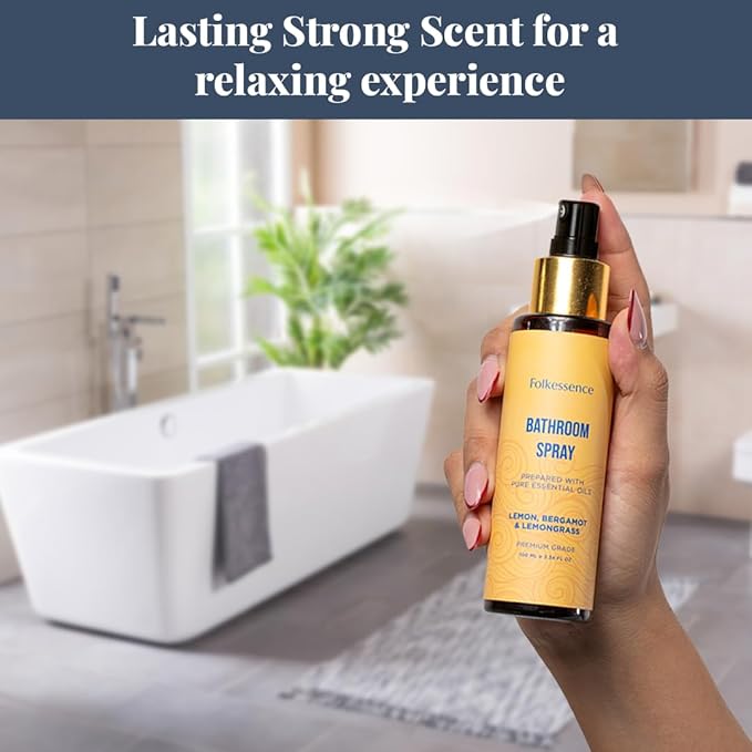 Folkulture Bathroom Spray - 3.34 fl oz | Citrus Odor Eliminator Bathroom Scents For Travel & Home | Guest Bathroom Essential | Before You Go Toilet, Poop & Shower Spray for Fresh Smell