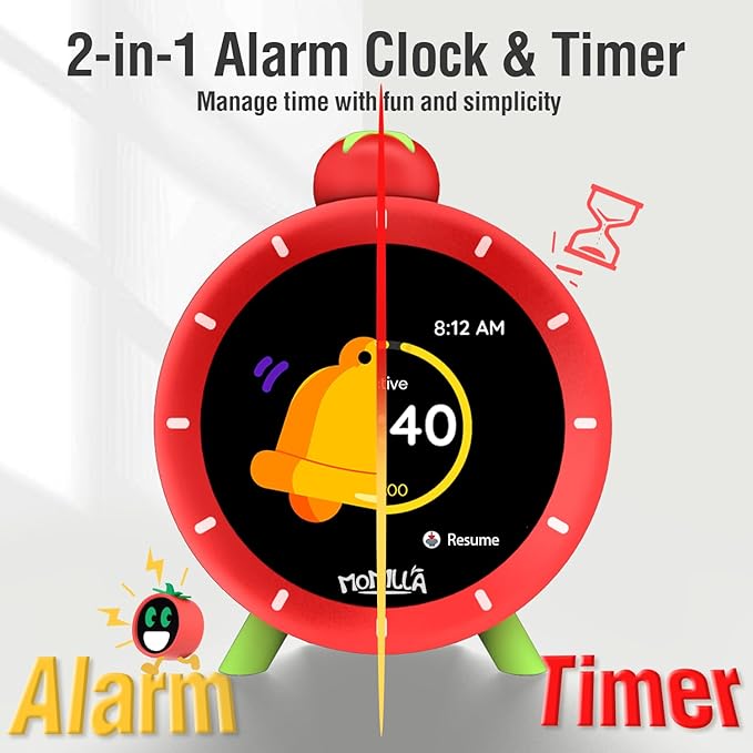 MOMILLA Kids Alarm Clock for Bedrooms, Colorful Display 7-Day Programmable 4 Alarms, Visual Timer with White Noise, Digital Clock Loud for Heavy Sleepers, Christmas Birthday Gifts for Girls Boys