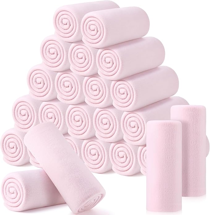 Shimeyao 24 Packs Fleece Throw Blanket Soft Warm Lightweight Fleece Blanket Cozy Throw Bulk for Bed Couch Sofa Home Office Wedding Gifts Suitable for Seasons, 50 x 60 Inches (Light Pink)