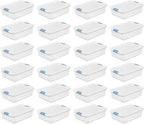 Sterilite 24-Pack Latching Box, Under Bed Storage Bins with Lids, Clear Plastic, 32 Quart - Heavy-Duty Organizing Containers for Closet, Bathroom, and Office