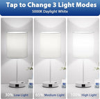 White Touch Lamps for Nightstand Set of 2 - Bedside Table Lamp for Bedroom with Dual USB Ports & AC Outlet, 3-Way Dimmable Lamps for Living Room Boys Room, Night Light with 5000K Daylight Bulbs