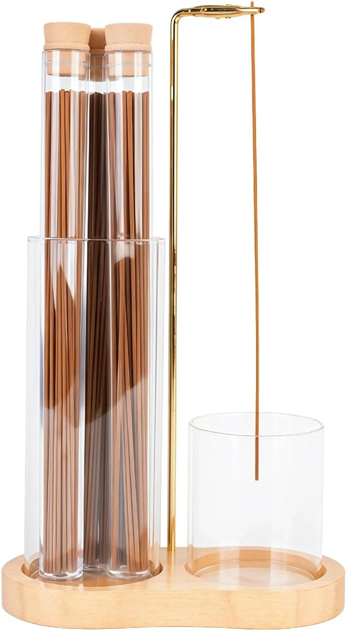 Incense Holder with Ash Catcher,2 in 1 Incense Burner for Sticks,Wooden Anti-ash Incense Stand Set with 3 Acrylic Tubes Birthday Gift for Women Mother Girl Friend Meditation Yoga Spa Home Office