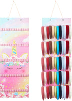 Tudomro Hanging Headband Holder for Girls Felt Hair Accessories Organizer with 60 Elastic Bands Bow Hanger Hair Bows Without Headbands(Unicorn,Pink)