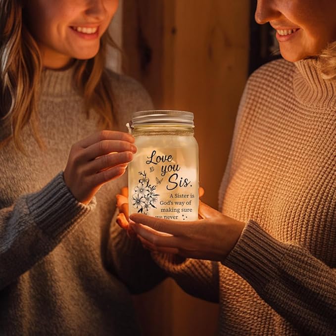 A Sister Is God's Way We Never Walk Alone Lighting – Birthday Gift for Sister – Mason Jar With Lights Gift Ideas With Sentimental Quote – Big or Little Sisters Present – Thoughtful Gifts for Sisters