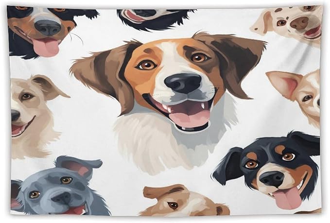 VUMIVI Cartoon Dog Tapestry Black & White Pet Dog Heads Cute Illustration Modern Creative Design Tapestry Wall Hanging for Living Room Bedroom Dorm Classroom Aesthetic Decor W60xL40in