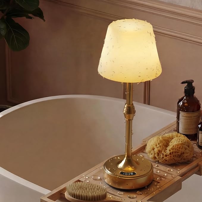 IP65 Waterproof Shower Lamp for Bathroom, Cordless Table Lamp Rechargeable Battery Operated, 3-Colors Dimmable Touch Lamp for Bathtub, Shower Light, Bath Light and Relaxing Routines, Set of 1