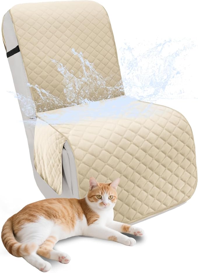 Recliner Sofa Covers 100% Waterproof Velvet L Shape Recliner Couch Covers for Sofa Pets Washable Anti Slip 1 Additional Couch Cover for Reclining Couch (Additional Seat, Beige)