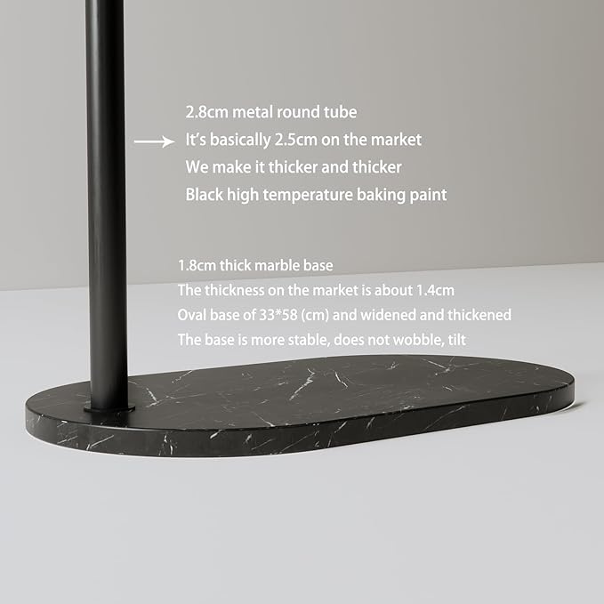 clothes rack,Modern clothing racks for hanging clothes,7-shaped coat rack Freestanding with Stable Oval Marble Base and 2 Hooks,small garment rack for Jackets, Coats, Hats(black)
