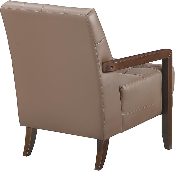 Lexicon Modern Accent Chair, Luxury Genuine Leather Match Living Room Chair with Tufted Cushions, Solid Wood Frame and Arm Rest, Comfy Upholstered Single Seat for Bedroom/Reading/Office, Brown