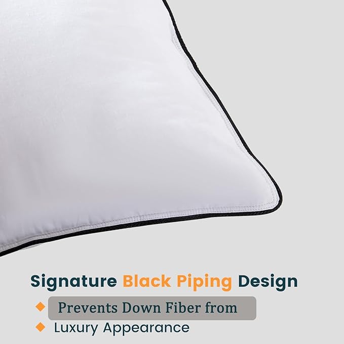 Luxury Down Fiber Pillows Queen Size, Bed Pillows for Sleeping, Pillow for Back, Stomach or Side Sleepers