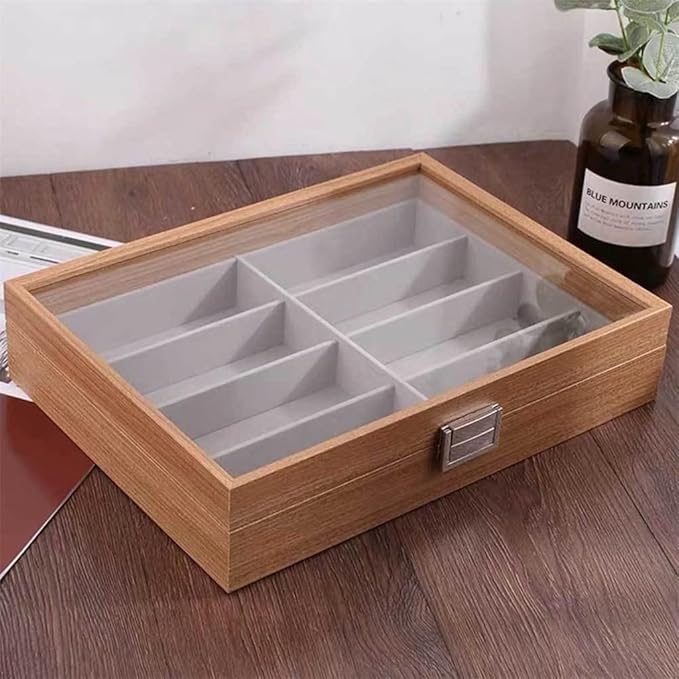 Eyeglass Sunglass Storage Box 8 Slot Wooden Glasses Display Case Organizer Jewelry Holder Collection