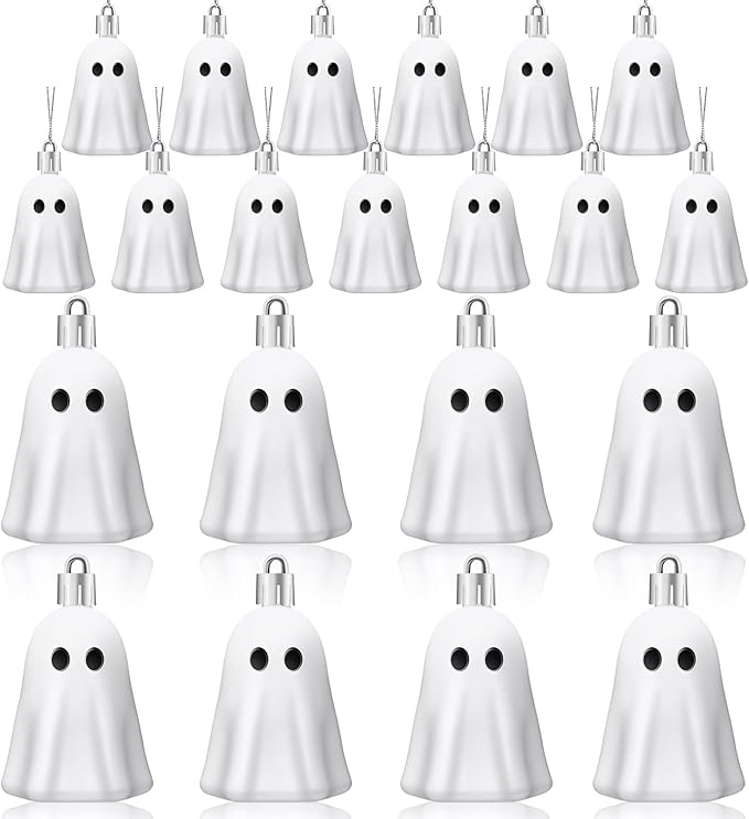 JULMELON 24Pcs Halloween Hanging Ornaments White Ghost Decorations Halloween Tree Decoration Mini Ghost Ornaments for Home Party Decor
