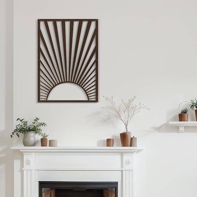 SIGNLEADER Metal Wall Art Decor Bronze Shining Sun Minimalist Modern Abstract Wall Sculpture Hangings Home Decoration for Living Room, Bedroom, Bathroom, Kitchen, Outdoor - 18" Bronze