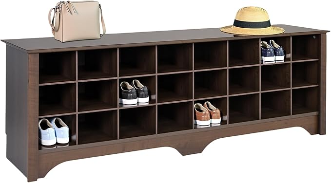 Prepac 24 Pair Shoe Cabinet, Entryway Bench, Mud Room Organization and Storage Bench with 24 Shoe Cubbies, Brown, 15.5"D x 60"W x 20.25"H
