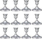 12 Pcs Silver Taper Candle Holders Vintage Candlesticks Holder for Home Decor Table Centerpiece Dining Party Festival Decorations (Sliver)