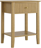 Fluted Nightstand, Farmhouse Night Stand with 1 Drawers, Mid Century Modern Side Accent Table,Bedside End Table for Bedroom, Living Room, Yellow Oak