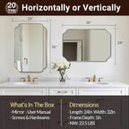 ANDY STAR Chrome Bathroom Mirror, 24x36 Inch Polished Chrome Rectangle Mirror, Scalloped Bathroom Mirror with Stainless Steel Metal Frame, Thin Frame Deep 1’’