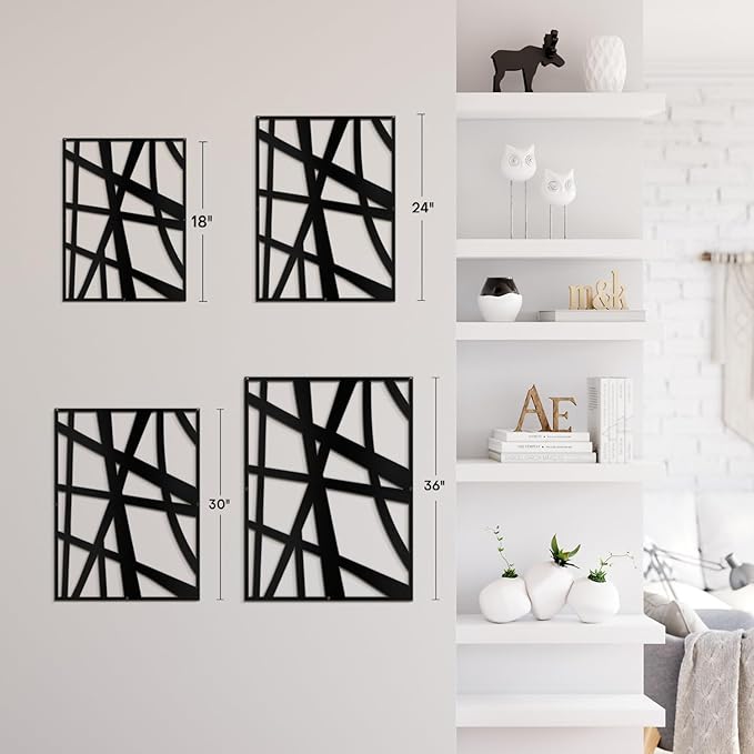 SIGNLEADER Metal Wall Art Decor Abstract Black Line Minimalist Modern Abstract Wall Sculpture Hangings Home Decoration for Living Room, Bedroom, Bathroom, Kitchen, Outdoor - 30" Black