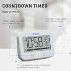 Digital LCD Waterproof Timer Shower Clock, Waterproof for Water Spray, Bathroom Clock Wall Mount, Two Suction Cup, Displays Time, Temperature, and Indoor Relative Humidity (1, White)