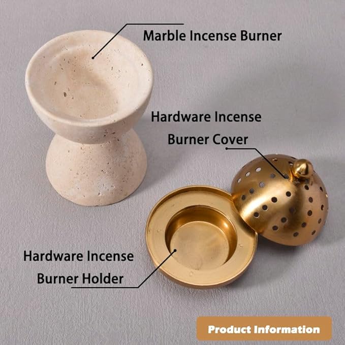 Natural Marble Incense Burner with Brass Accents 6.29 x 3.54 inches Multi-Purpose Holder for Cones/Sticks/Sage, Home Decor & Relaxation (Black)