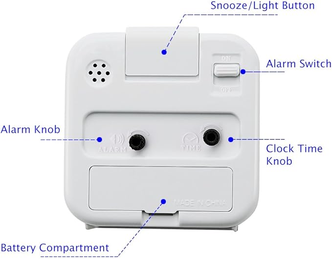 Peakeep Small Battery Operated Analog Travel Alarm Clock Silent No Ticking, Lighted on Demand and Snooze, Beep Sounds, Gentle Wake, Ascending Alarm, Easy Set (White)