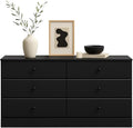 Prepac Astrid 6 Drawer Double Dresser for Bedroom, Wide Chest of Drawers, Bedroom Furniture, Clothes Storage and Organizer, 47.25"W x 28.25"H x 16"D, Black