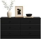 Prepac Astrid 6 Drawer Double Dresser for Bedroom, Wide Chest of Drawers, Bedroom Furniture, Clothes Storage and Organizer, 47.25"W x 28.25"H x 16"D, Black
