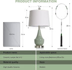 Modern Green Table Lamp Set of 2, 24" Ceramic Table Lamp with USB A+C Ports,Classic Beside Lamps Nightstand Lamp Modern Lamp for Living Room, Bedroom & Office -LED Bulbs Included